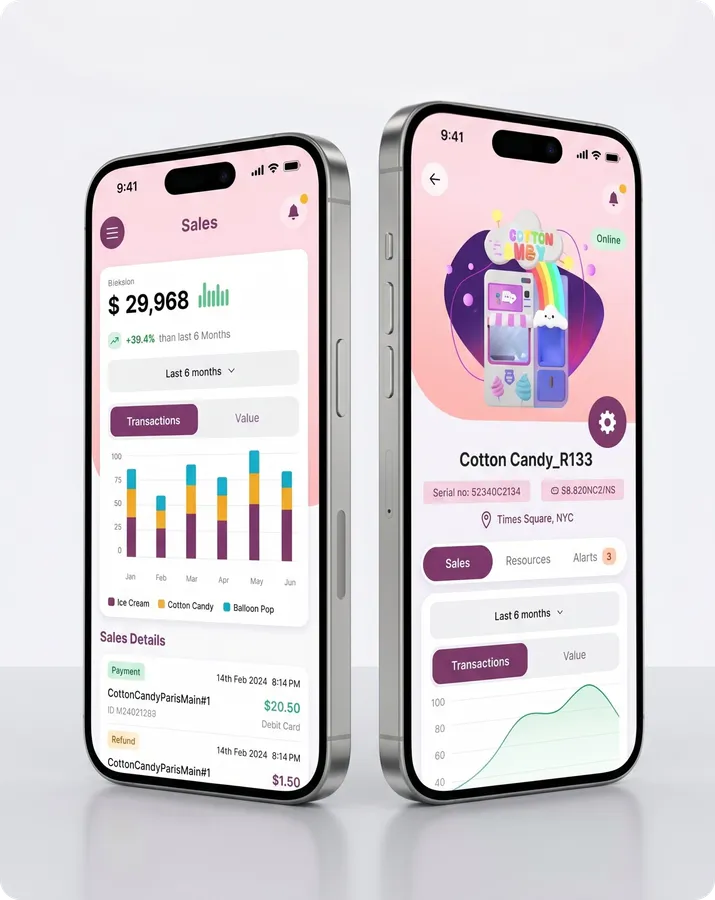 Sweet Robo smart management app with live sales and machine control