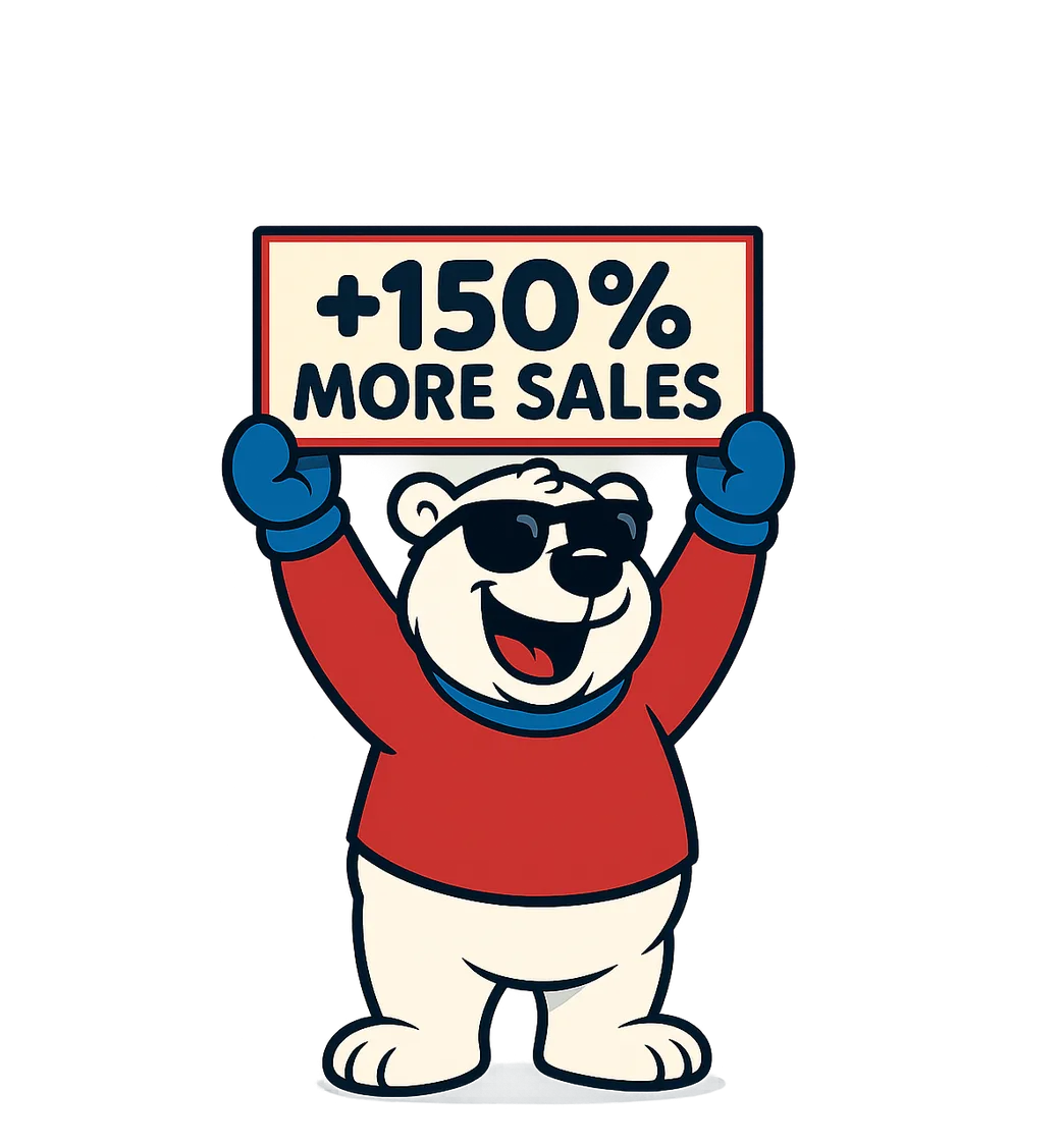 ICEE bear holding a sign reading 150 percent more sales